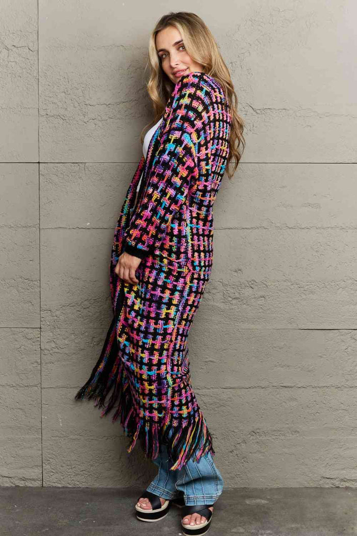 Multicolored Open Front Fringe Hem Cardigan - Madikfashions.com