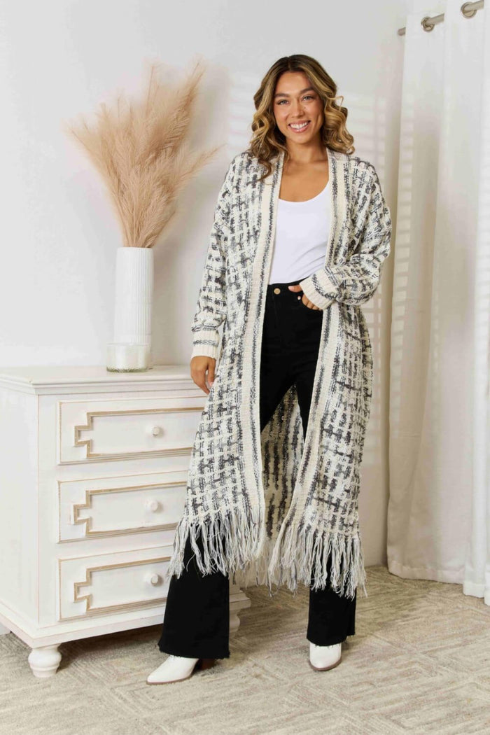 Multicolored Open Front Fringe Hem Cardigan - Madikfashions.com