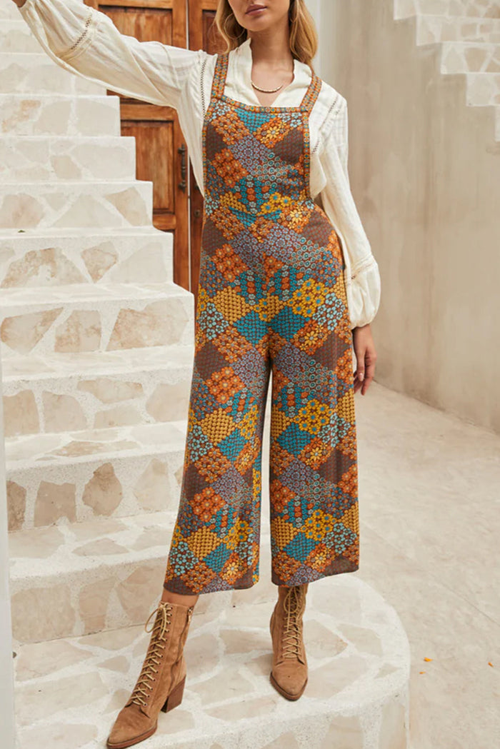 Multicolour Boho Floral Print Crossed Straps Ankle-length Jumpsuit - MULTICOLOUR / S / 100% POLYESTER