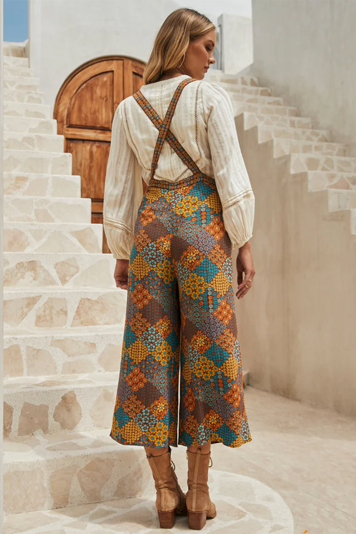Multicolour Boho Floral Print Crossed Straps Ankle-length Jumpsuit - Bottoms/Jumpsuits & Rompers