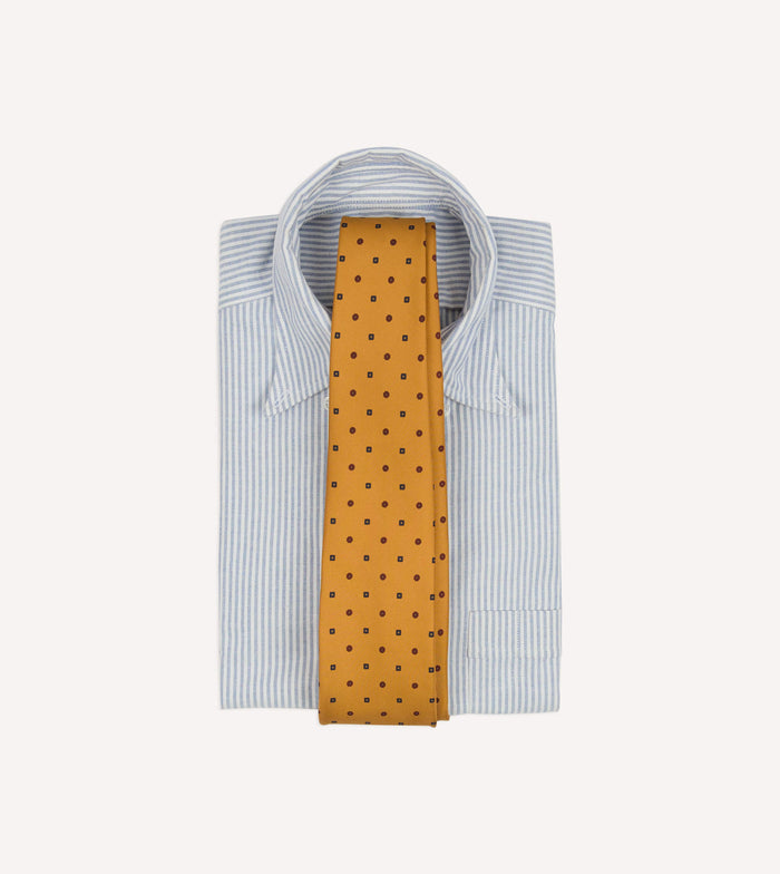 Mustard Flowers and Diamonds Print Silk Self Tipped Tie