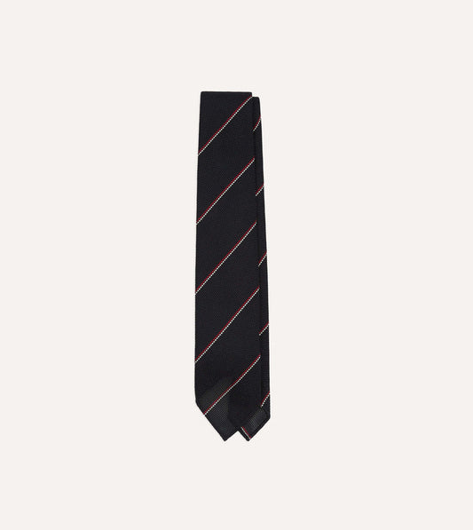 Navy and Red Double Stripe Hand Rolled Silk Grenadine Tie