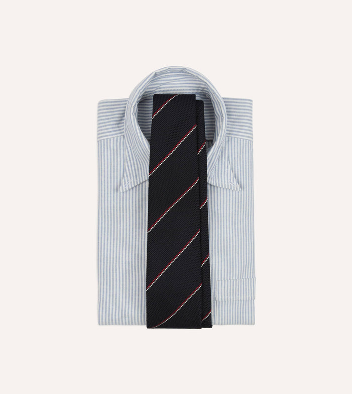 Navy and Red Double Stripe Hand Rolled Silk Grenadine Tie