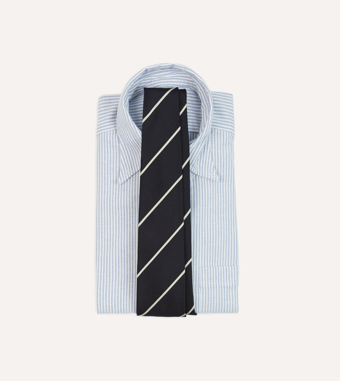 Navy and White Stripe Repp Silk Tipped Tie