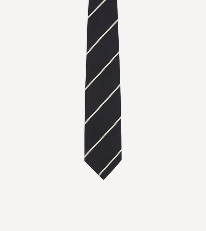 Navy and White Stripe Repp Silk Tipped Tie