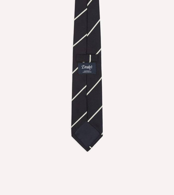 Navy and White Stripe Repp Silk Tipped Tie