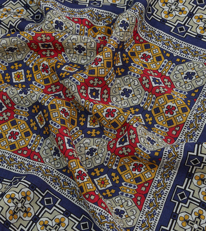 Navy Geometric Tapestry Print Wool-Silk Pocket Square
