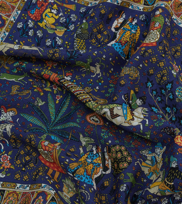 Navy Mughal Print Wool-Silk Pocket Square