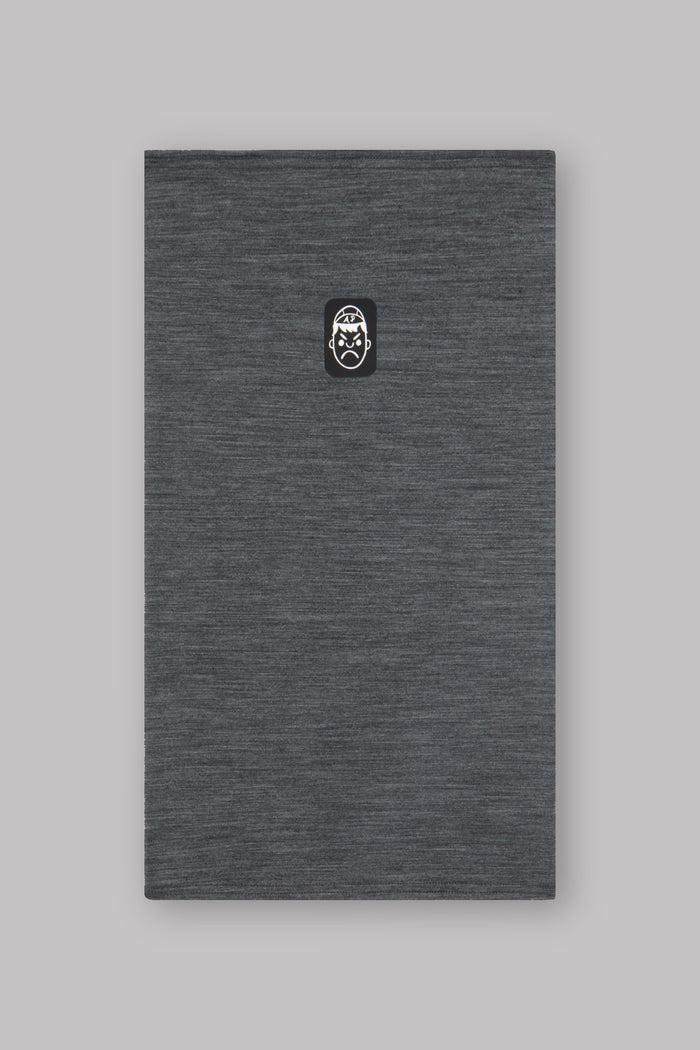 Dark gray fabric with a logo on a light gray background