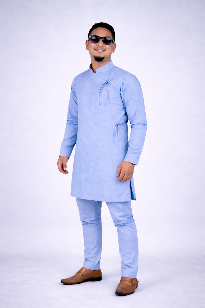 Light blue Nepali Daura Suruwal for men  traditional outfit available in USA Mallko Store, Free Shipping