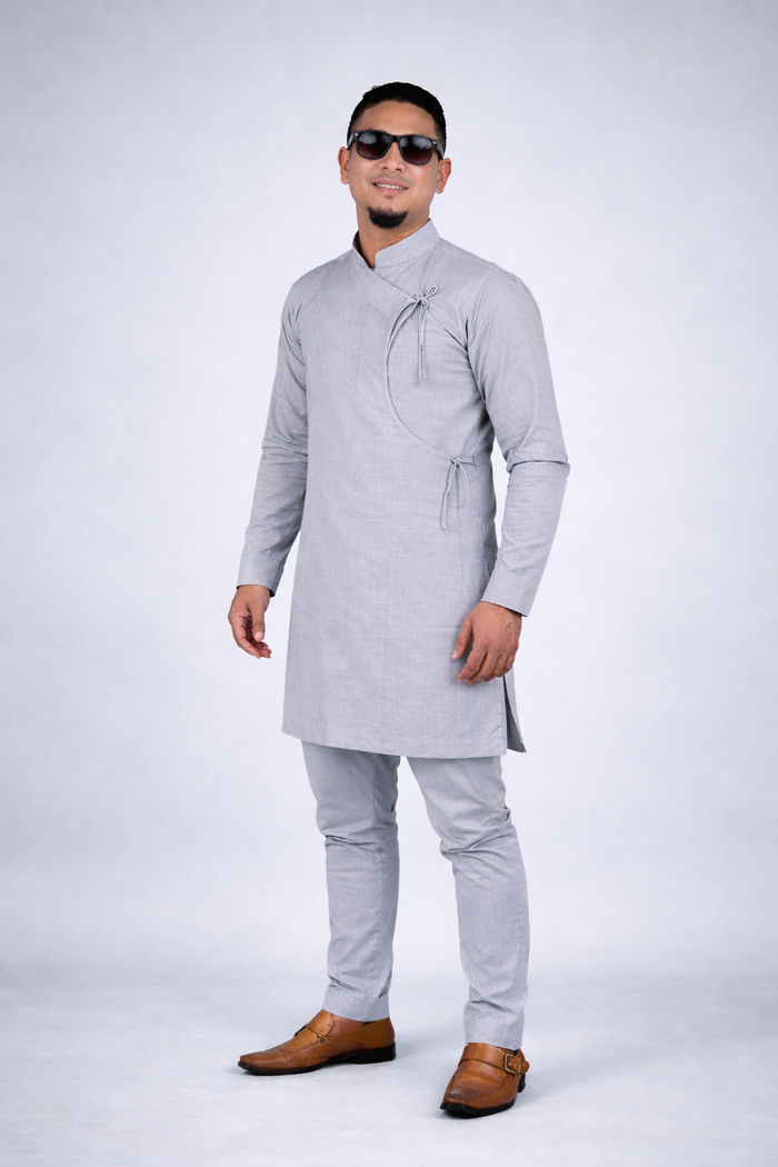 Grey Nepali Daura Suruwal mens traditional dress in USA Nepali clothing Mallko