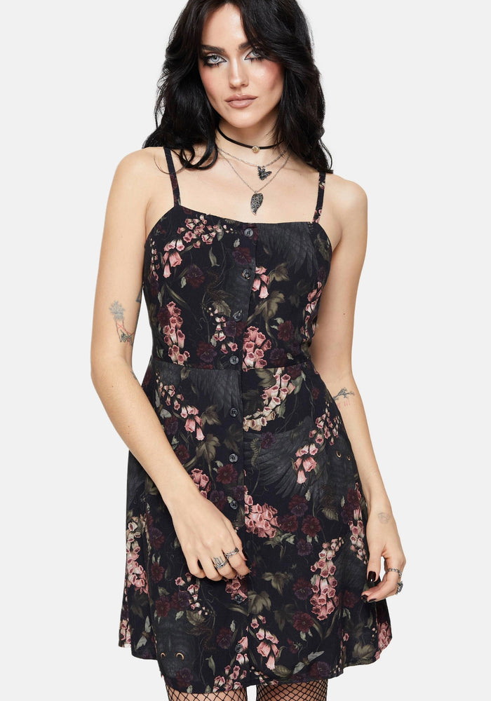 Noctua Owl Foxglove Printed Button Up Cami Mini Dress