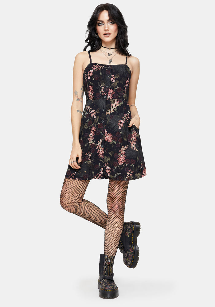 Noctua Owl Foxglove Printed Button Up Cami Mini Dress