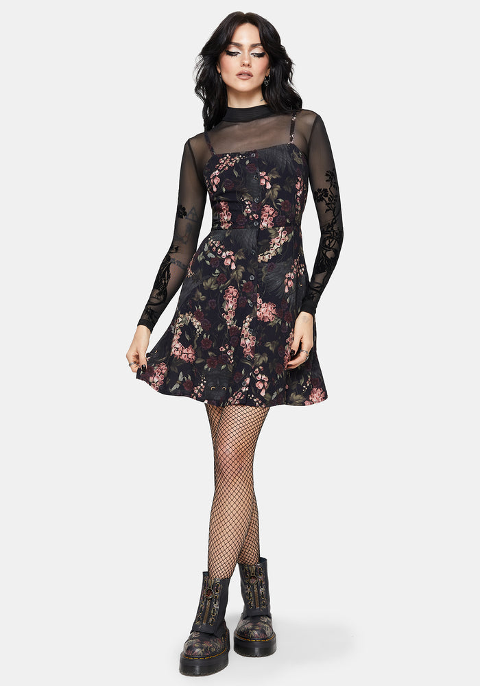 Noctua Owl Foxglove Printed Button Up Cami Mini Dress