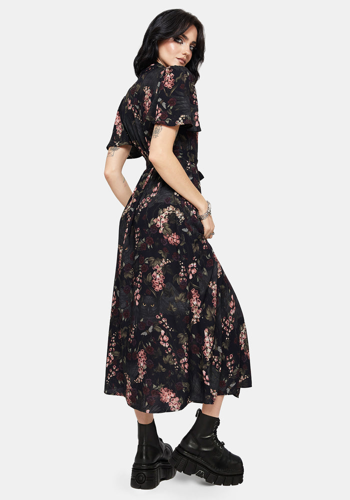 Noctua Owl Foxglove Printed Wrap Midaxi Shirt Dress