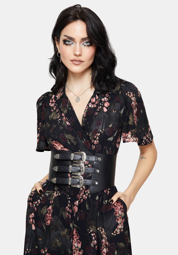 Noctua Owl Foxglove Printed Wrap Midaxi Shirt Dress