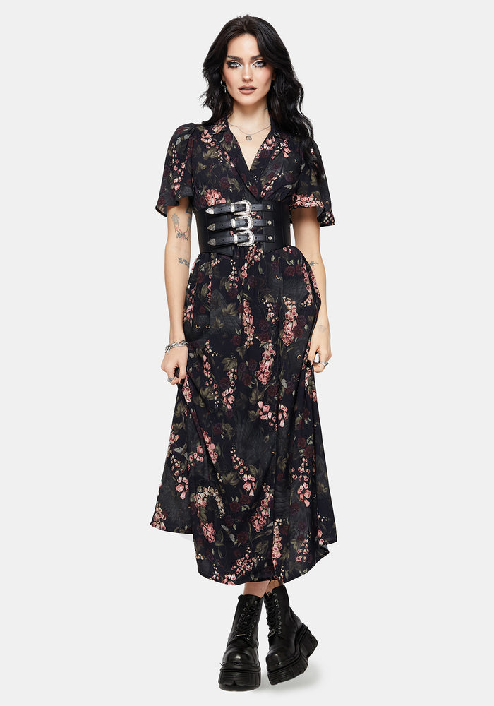 Noctua Owl Foxglove Printed Wrap Midaxi Shirt Dress