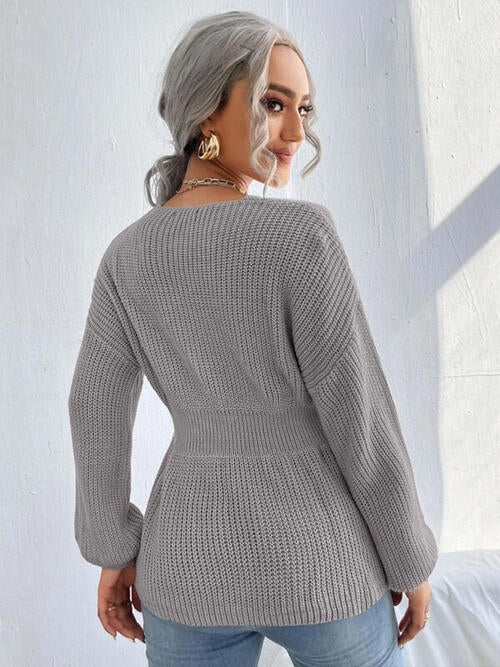 Notched Dropped Shoulder Knit Top - Madikfashions.com