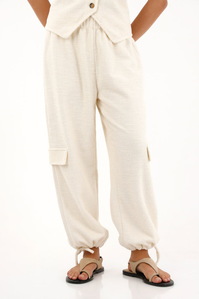 Off-white tweed jogger pants for women