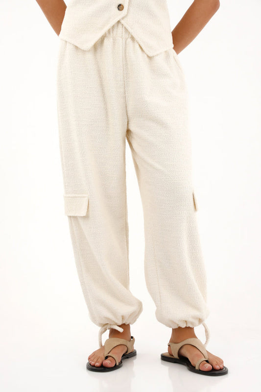 Off-white tweed jogger pants for women