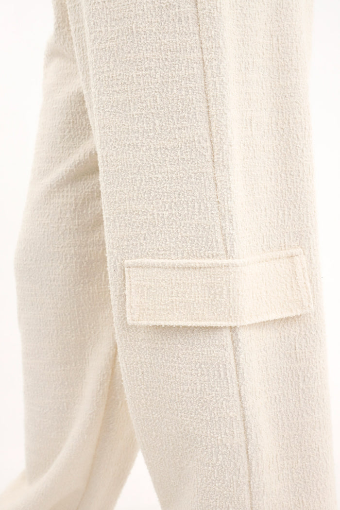 Off-white tweed jogger pants for women
