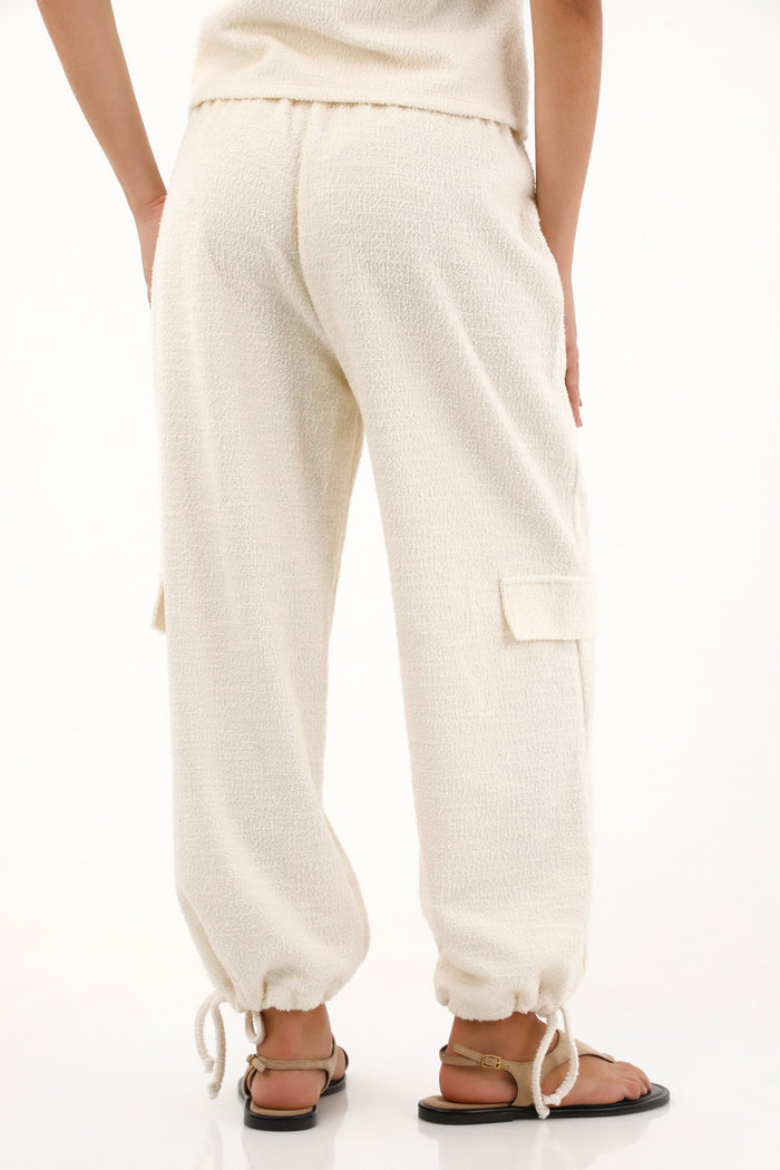 Off-white tweed jogger pants for women