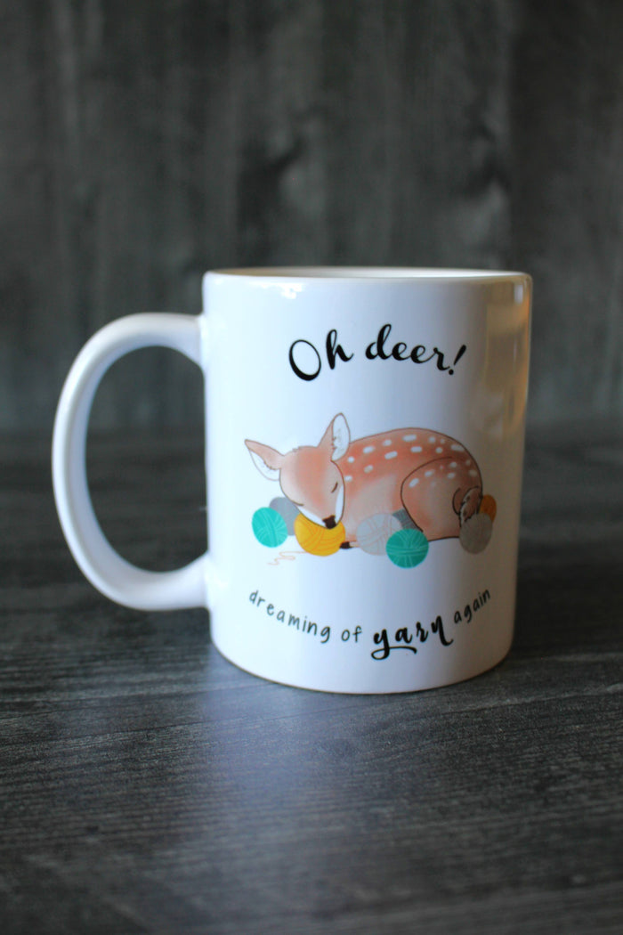 "Oh Deer, Dreaming of yarn again" Mug