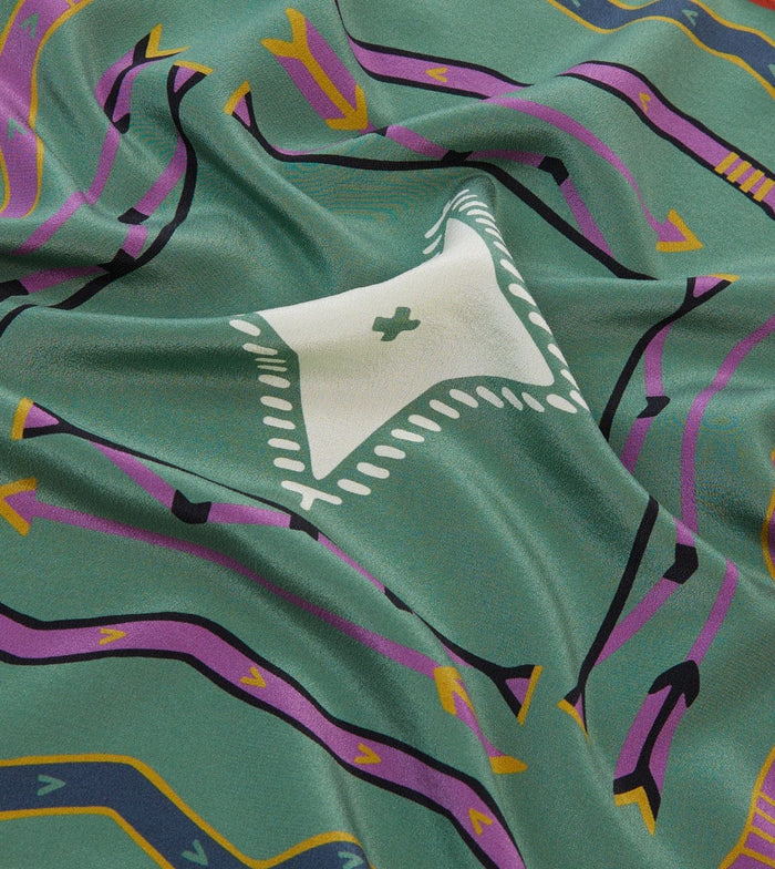 Olive and Rust Tribal Print Silk Pocket Square