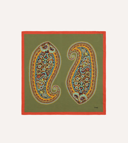 Olive Jumbo Paisley Print Silk Bandana