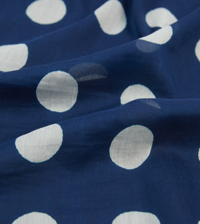 Olive, Navy and Ecru Large Spots Print Cotton-Silk Pocket Square