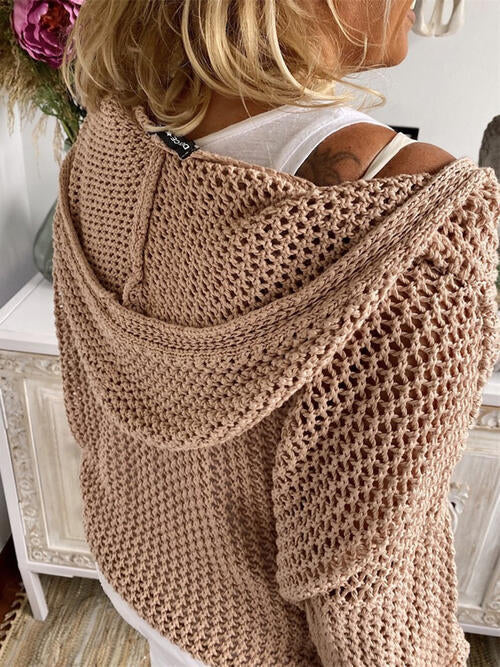 Openwork Hooded Long Sleeve Sweater - Madikfashions.com