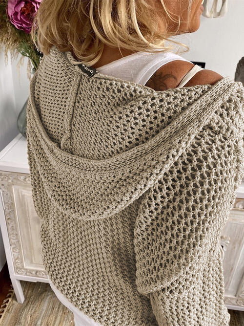 Openwork Hooded Long Sleeve Sweater - Madikfashions.com