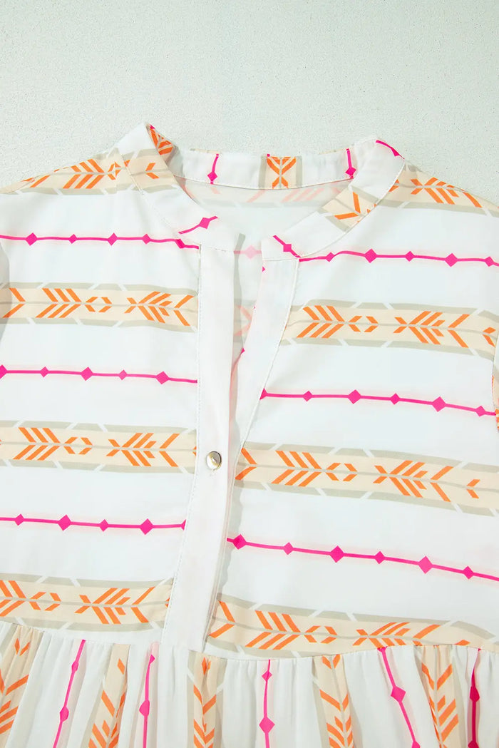Orange Bohemian Printed Bracelet Sleeve Slit Neck Ruffled Loose Dress - Dresses/Mini Dresses