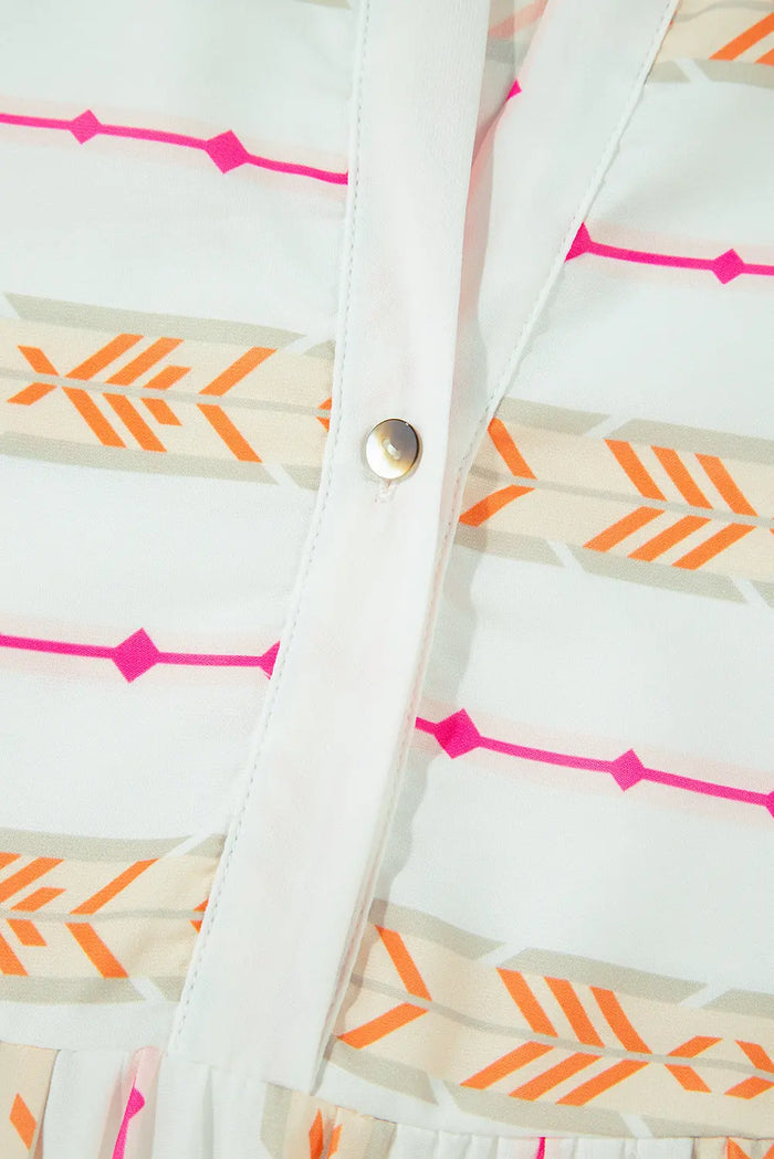 Orange Bohemian Printed Bracelet Sleeve Slit Neck Ruffled Loose Dress - Dresses/Mini Dresses