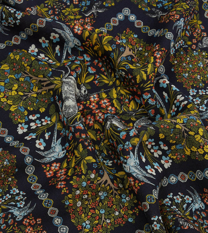 Orange Floral Unicorn Print Wool-Silk Pocket Square