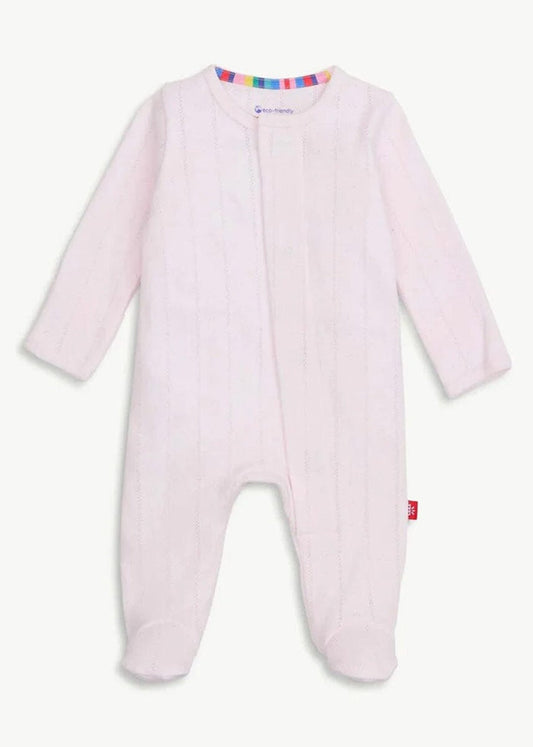 Organic Cotton Pointelle Magnetic Footie - Love Lines Pink