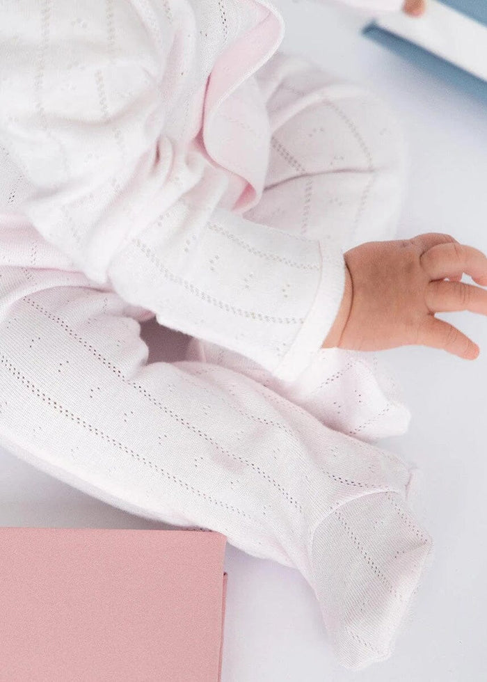 Organic Cotton Pointelle Magnetic Footie - Love Lines Pink