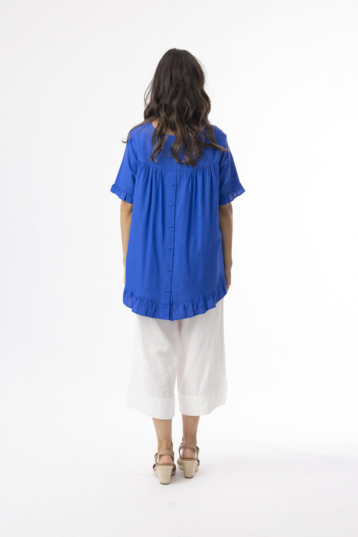 Orientique Plain Frill Top (Navy only)