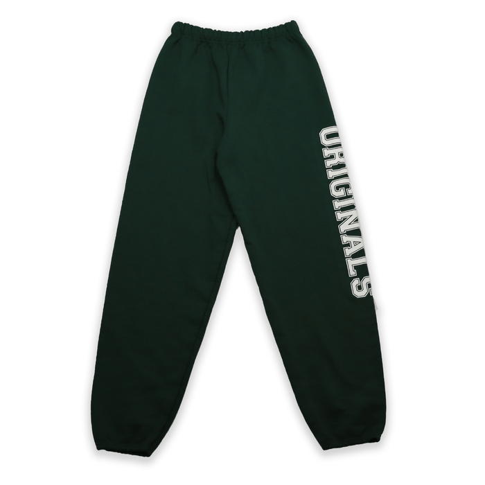 Originals Joggers in dark green fleece with stylish white lettering on the side.