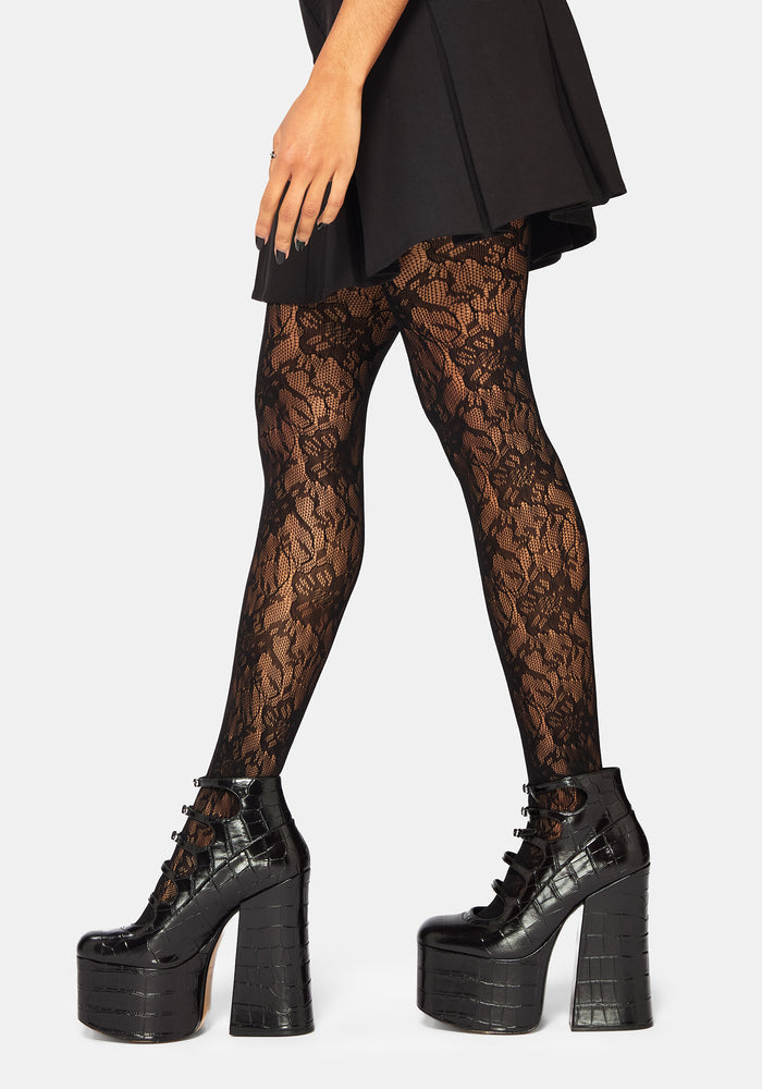 Phantasmic Sheer Lace Tights - Black