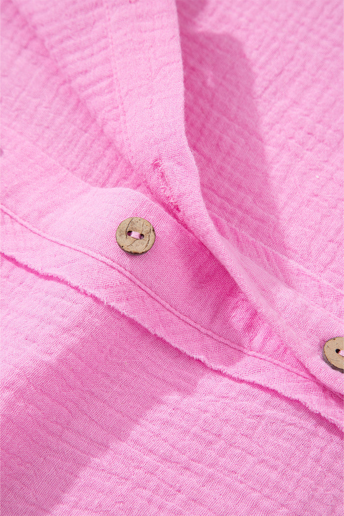 Pink Mineral Wash Textured Ruffle Trim Short Sleeve Shirt - Tops/Blouses & Shirts