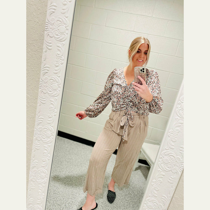 Pinstripe Belted Wide Leg Crop Pants Pants promesa usa