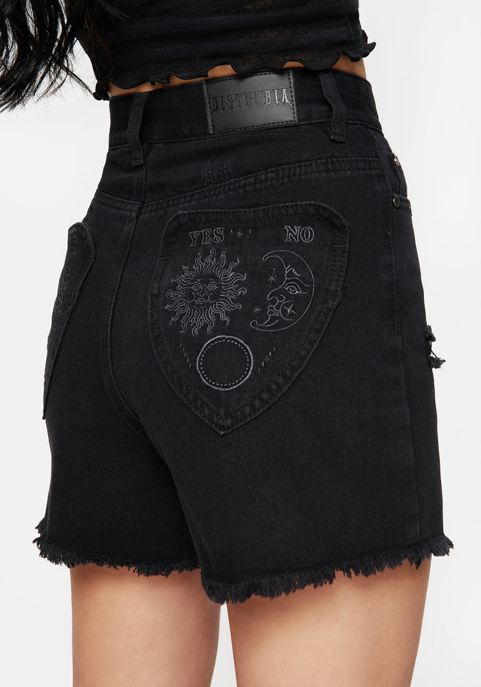 Planchette Embroidered Distressed Denim Shorts