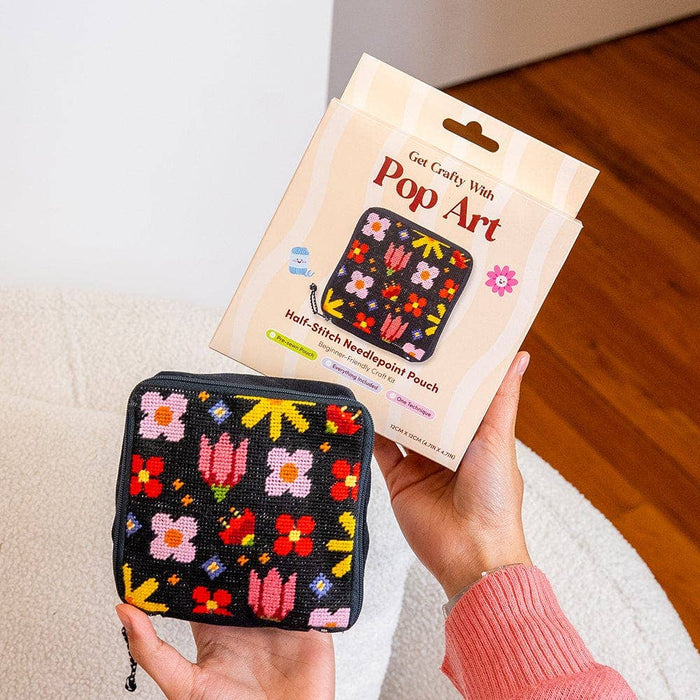 Pop Art Retro Flower NeedlePoint Kit Box and Completed Kit