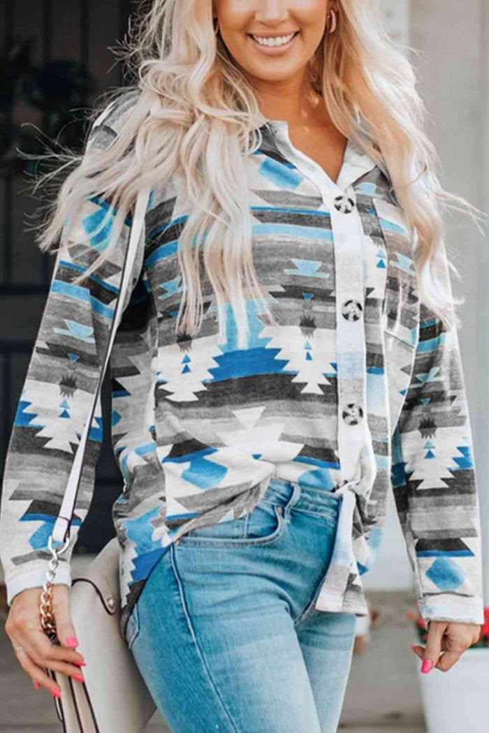Printed Button Up Long Sleeve Shirt - Madikfashions.com