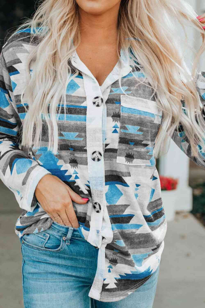 Printed Button Up Long Sleeve Shirt - Madikfashions.com