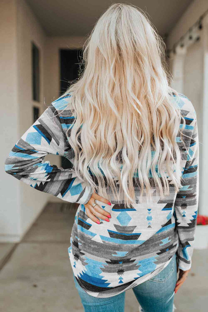 Printed Button Up Long Sleeve Shirt - Madikfashions.com