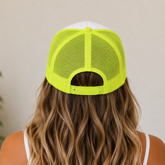 Probably Late For Something trucker hat with structured foam front panel and mesh back – alternate view 4