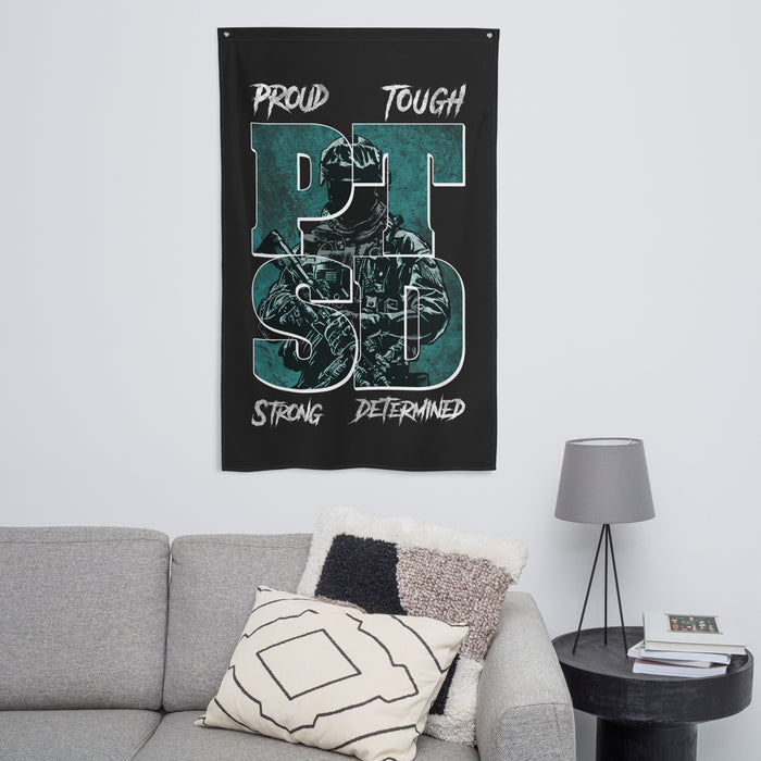 PTSD: Proud Tough Strong Determined Wall Flag
