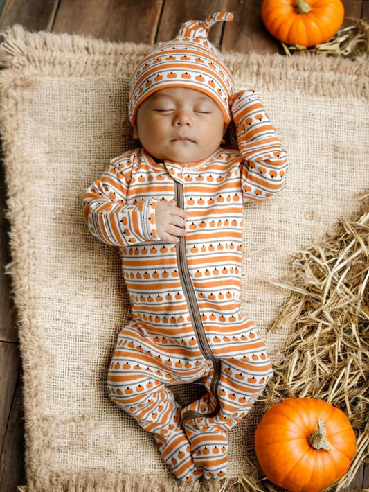 Pumpkin Stripe / Organic Zip Footie